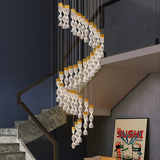 Grand Twirl Staircase Chandelier: Premium Lighting Solution-GraffitiWallArt