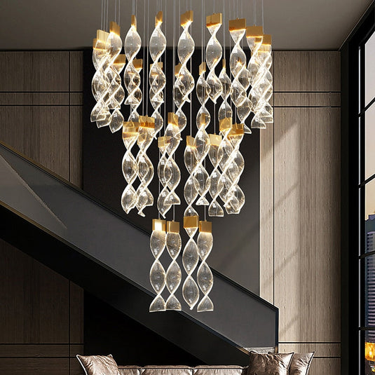 Grand Twirl Staircase Chandelier: Premium Lighting Solution-GraffitiWallArt