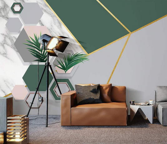 Green Geometric Shapes Wallpaper Murals-GraffitiWallArt