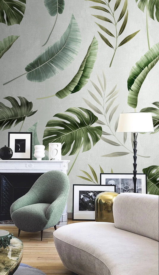 Green Leaves Kind Wallpaper Mural-GraffitiWallArt