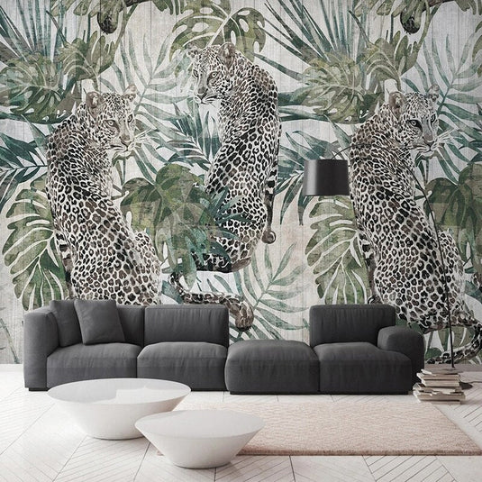 Green Plant Tiger Wallpaper for Home Wall Decor-GraffitiWallArt