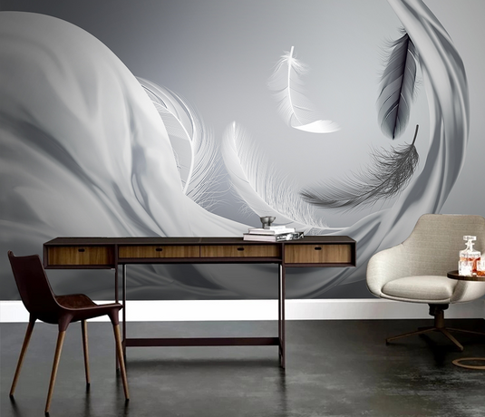 Grey Feathers Wallpaper Murals-GraffitiWallArt