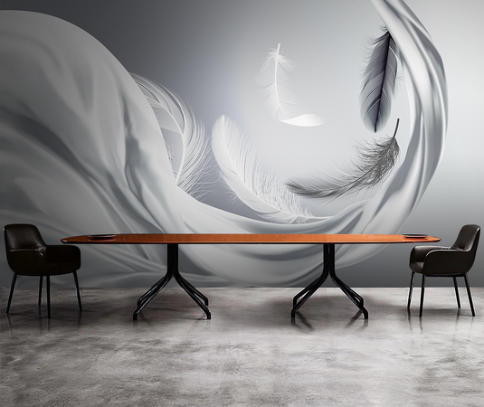 Grey Feathers Wallpaper Murals-GraffitiWallArt