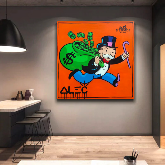 Hermes Money Bags - Mr Monopoly Canvas Wall Art-GraffitiWallArt