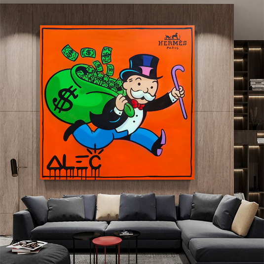 Hermes Money Bags - Mr Monopoly Canvas Wall Art-GraffitiWallArt