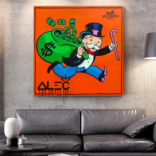 Hermes Money Bags - Mr Monopoly Canvas Wall Art-GraffitiWallArt