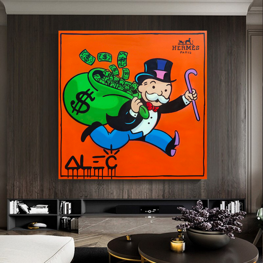 Hermes Money Bags - Mr Monopoly Canvas Wall Art-GraffitiWallArt