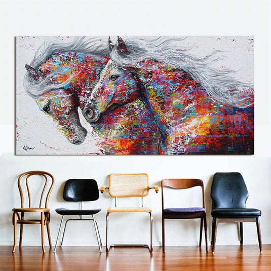 Horses Canvas Art, Running Horse, Colourful horses Canvas Wall Art-GraffitiWallArt