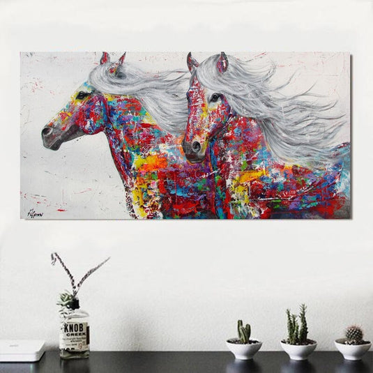 Horses Canvas Art, Running Horse, Colourful horses Canvas Wall Art-GraffitiWallArt