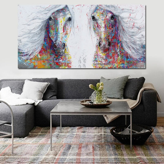 Horses Canvas Art, Running Horse, Colourful horses Canvas Wall Art-GraffitiWallArt