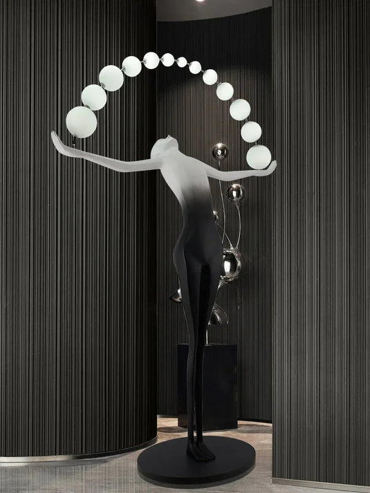 Humanoid Sculpture Holding Ball Floor Lamp-GraffitiWallArt