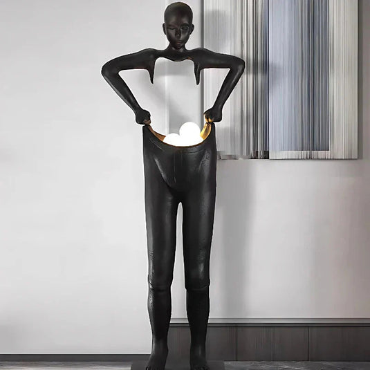 Humanoid Sculpture Holding Floor Lamp-GraffitiWallArt