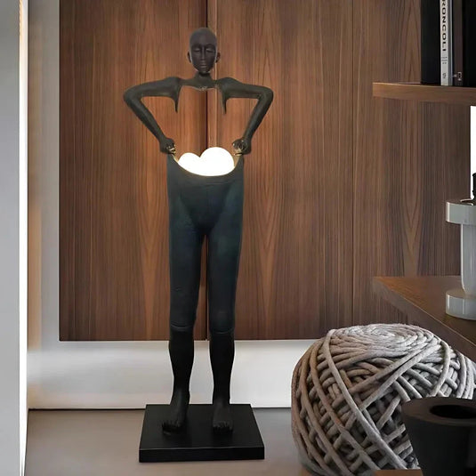 Humanoid Sculpture Holding Floor Lamp-GraffitiWallArt