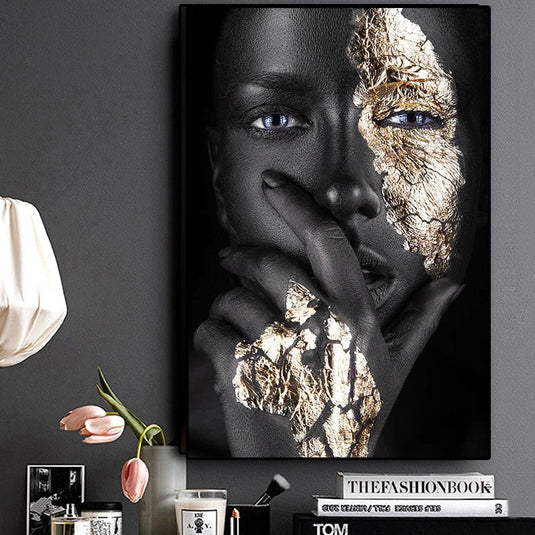 Black Gold Mask Woman Wall Art-GraffitiWallArt