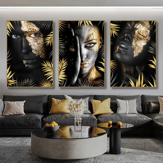 Black Woman Wall Art, Modern African Woman Art Canvas Poster Set of 3 - Wall Art Hanging Canvas Graffiti Gift-GraffitiWallArt