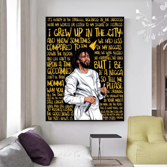 J Cole Singer Rapper Canvas Wall Art-GraffitiWallArt