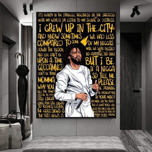 J Cole Singer Rapper Canvas Wall Art-GraffitiWallArt