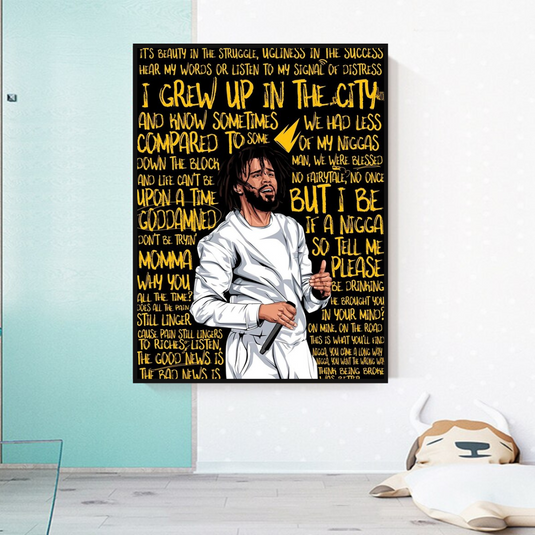 J Cole Singer Rapper Canvas Wall Art-GraffitiWallArt