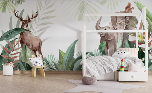 Jungle Safari Theme Kids Room Wallpaper Mural-GraffitiWallArt