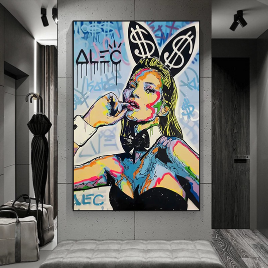 Kate Moss Bunny Canvas Painting - Pop Art by Alec Monopoly-GraffitiWallArt