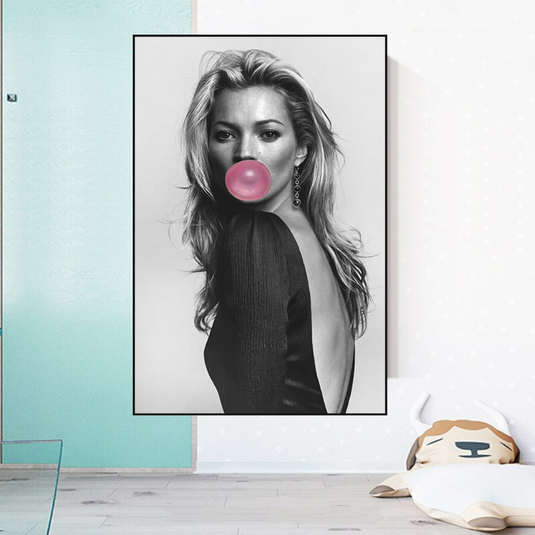 Kate Moss Fashion Model Chewing Gum Canvas Wall Art-GraffitiWallArt