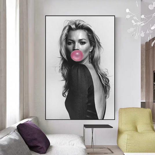 Kate Moss Fashion Model Chewing Gum Canvas Wall Art-GraffitiWallArt