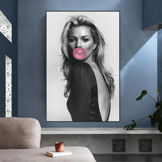 Kate Moss Fashion Model Chewing Gum Canvas Wall Art-GraffitiWallArt