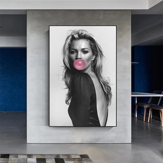 Kate Moss Fashion Model Chewing Gum Canvas Wall Art-GraffitiWallArt