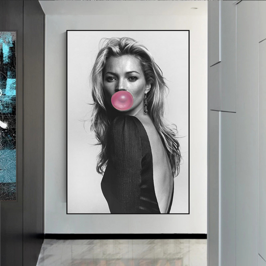 Kate Moss Fashion Model Chewing Gum Canvas Wall Art-GraffitiWallArt