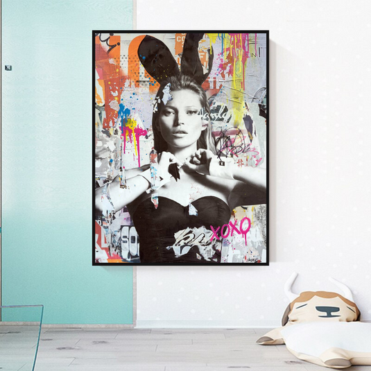 Kate Moss Graffiti Canvas Wall Art-GraffitiWallArt