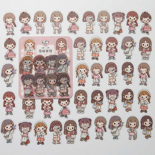 Kawaii Sticker Set - Girl Cartoon Designs-GraffitiWallArt