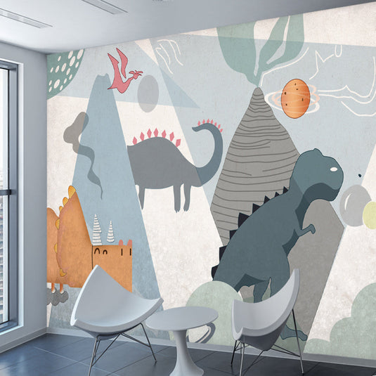 Kids Dino Wallpaper - Transform Their Room with Jurassic Fun-GraffitiWallArt