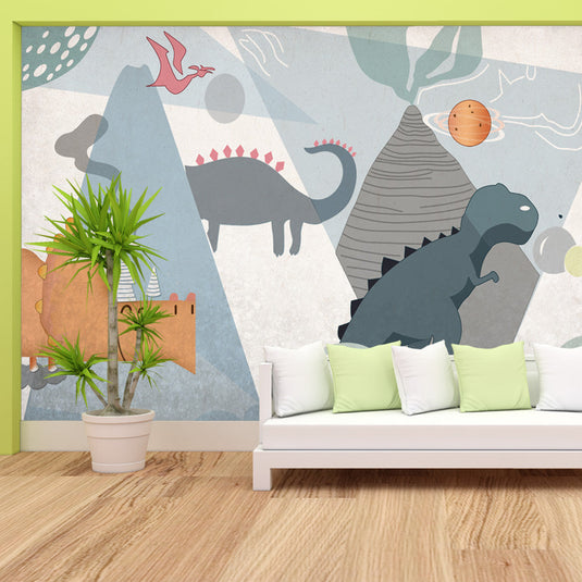 Kids Dino Wallpaper - Transform Their Room with Jurassic Fun-GraffitiWallArt