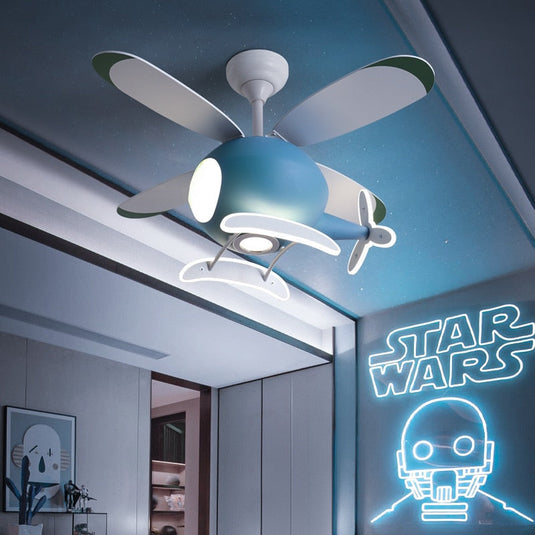 Kids' Nursery Helicopter Ceiling Light with Fan-GraffitiWallArt