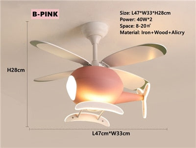 Kids' Nursery Helicopter Ceiling Light with Fan-GraffitiWallArt