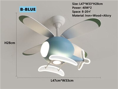 Kids' Nursery Helicopter Ceiling Light with Fan-GraffitiWallArt