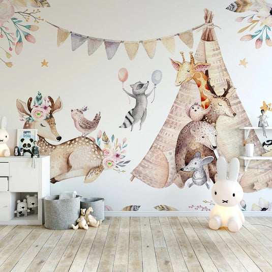 Kids Nursery Wallpaper: Woodland Camping Adventure-GraffitiWallArt