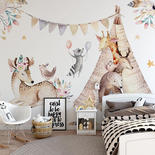 Kids Nursery Wallpaper: Woodland Camping Adventure-GraffitiWallArt