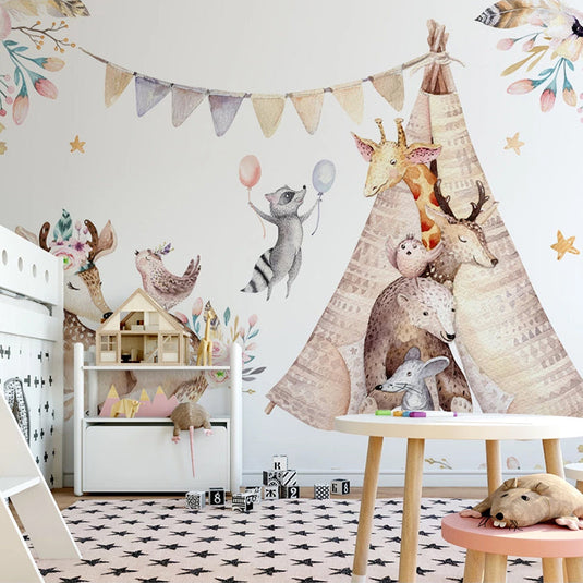 Kids Nursery Wallpaper: Woodland Camping Adventure-GraffitiWallArt