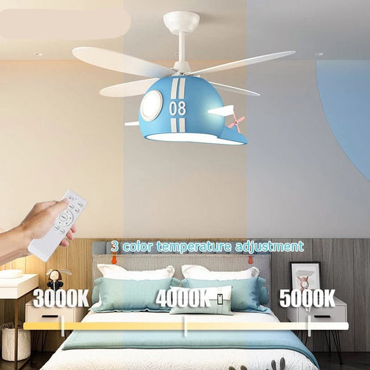 Kids Room Helicopter Ceiling Fan with Light - Art Deco Style-GraffitiWallArt