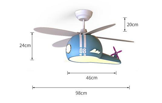 Kids Room Helicopter Ceiling Fan with Light - Art Deco Style-GraffitiWallArt