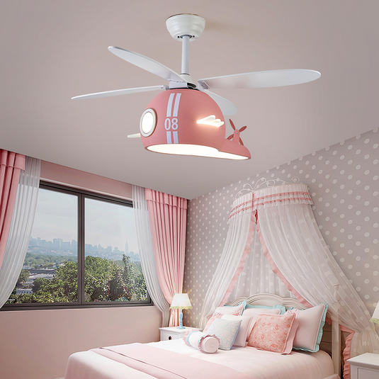 Kids Room Helicopter Ceiling Fan with Light - Art Deco Style-GraffitiWallArt