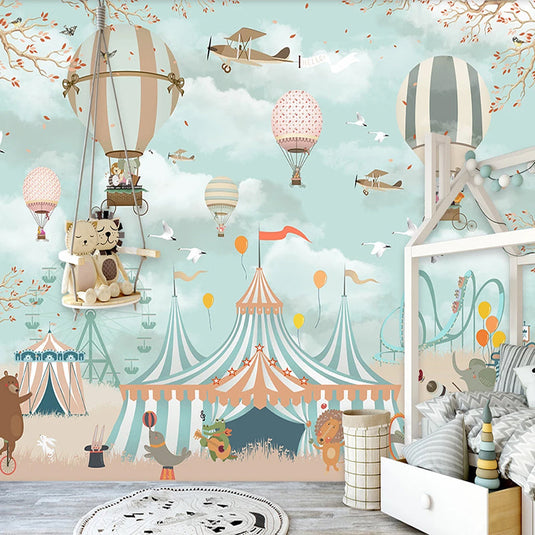 Kids Room Wall Decor - Animals Circus Wallpaper-GraffitiWallArt