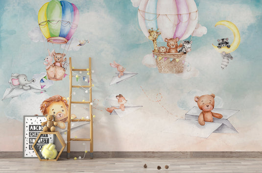 Kids Room Wallpaper Mural - Lets Fly Away-GraffitiWallArt