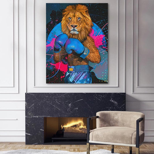 King Lion Boxer Canvas Wall Art-GraffitiWallArt