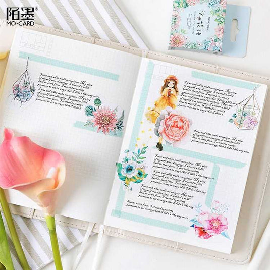 Korean Japanese Flower Sticker Diary - Cute Stationery-GraffitiWallArt