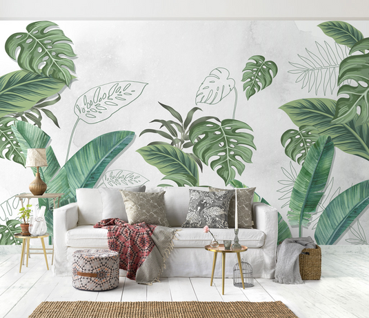 Large Green Leaves - Tropical Wallpaper Murals-GraffitiWallArt