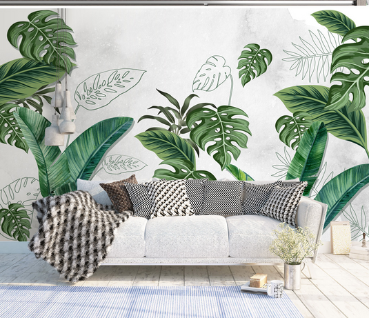 Large Green Leaves - Tropical Wallpaper Murals-GraffitiWallArt