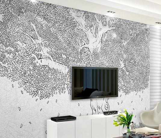 Large Tree Sketch Wallpaper Murals - Transform Your Space-GraffitiWallArt