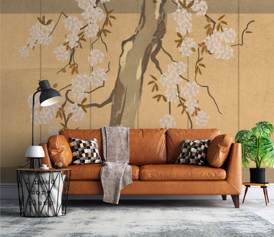 Large Tree Wallpaper Murals - Yellow Theme Tree Design-GraffitiWallArt